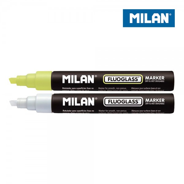 Blister con 2 rotuladores amarillo-blanco fluoglass 2 - 4mm milan